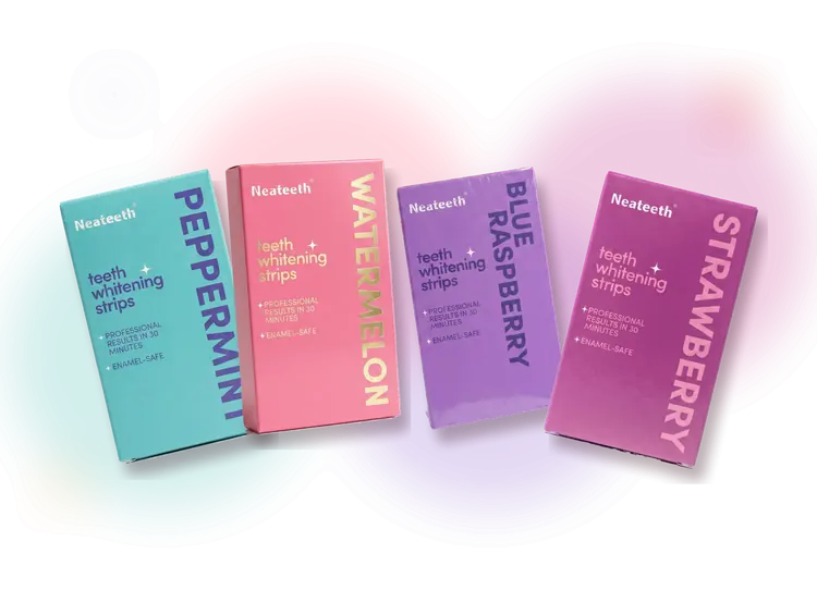 Las cuatro cajas de tiras blanqueadoras: Menta, Sandía, Blue Raspberry y Fresa